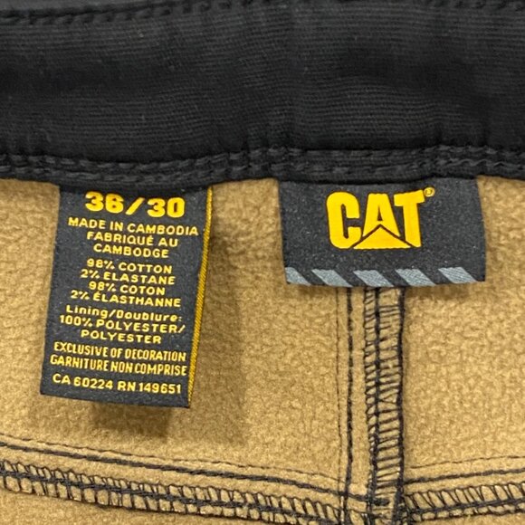 CAT Caterpillar Work Pants Mens 36 x 30 Black Canvas Fleece Lined Insulated - Picture 7 of 13